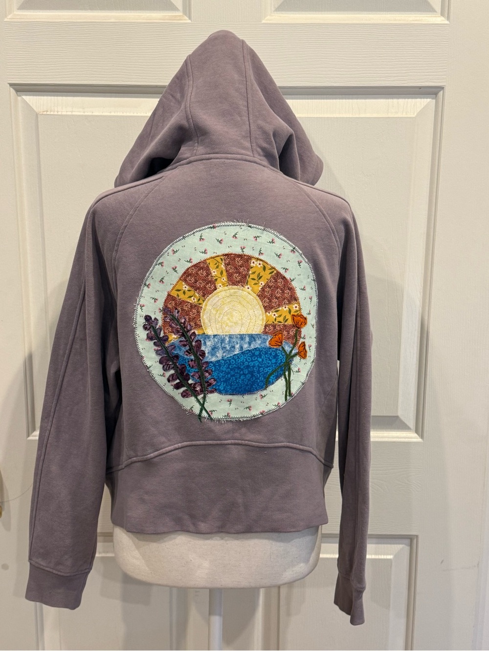 Handmade Upcycled Lilac Zip Hoodie | Patchwork Sunrise Small - Picture 9 of 11